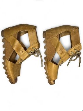 Sorel Joanie II Brown Caged Lace Up Wedge Summer Chic Sandals Women’s Size 8